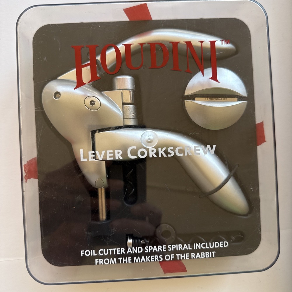 HOUDINI Lever Corkscrew Silver Wine  Opener with Foil Cutter & Spare Spiral